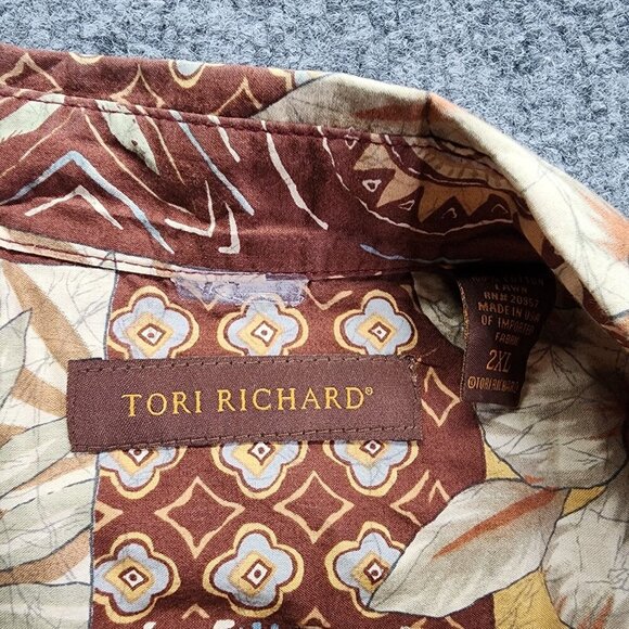 Tori Richards Hawaiian Shirt Size XXL Button Floral Brown 100% Cotton Men's 2XL - Picture 5 of 11